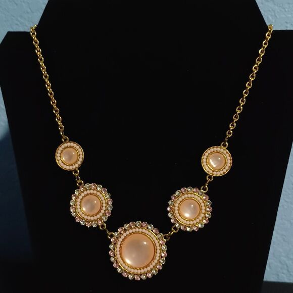 CHARMING CHARLIE Gold-Toned Pink Faux Pearl Disc Statement Necklace, 16" - Picture 1 of 3